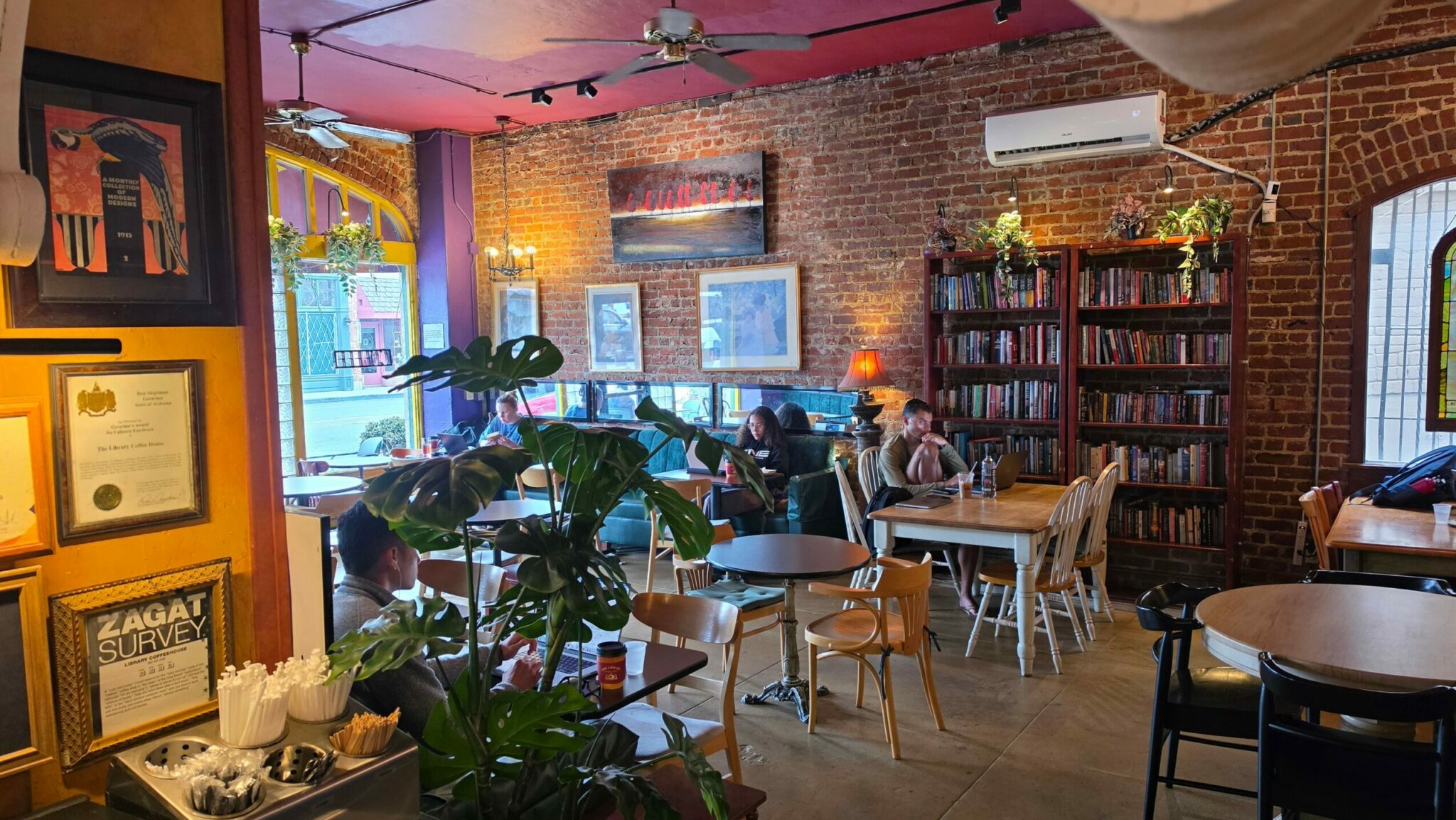 Seating area inside The Library Coffee House